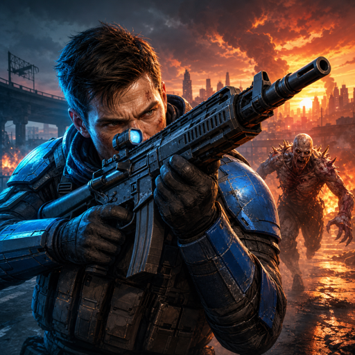 Afterfront Survival app icon featuring a lone armed survivor facing an infected horde