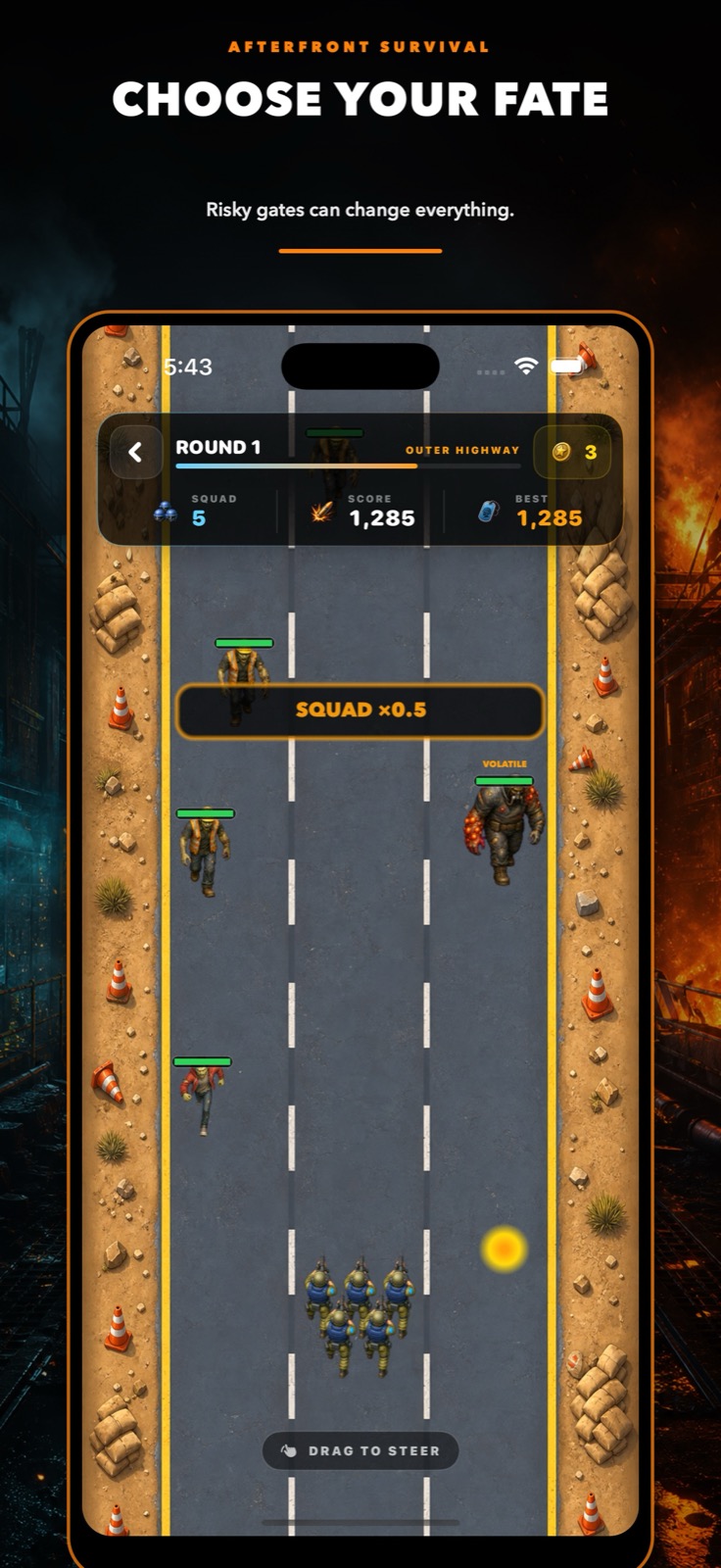 The survivor squad approaching two contrasting upgrade gates during an active run