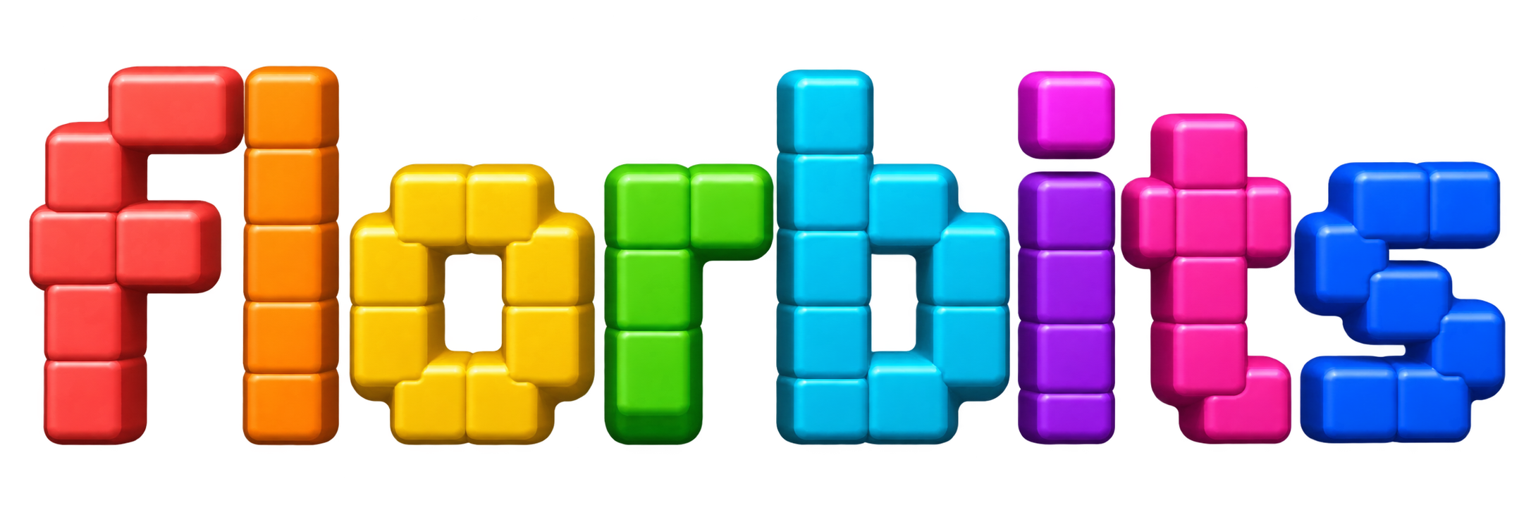 Florbits spelled in colorful toy blocks.