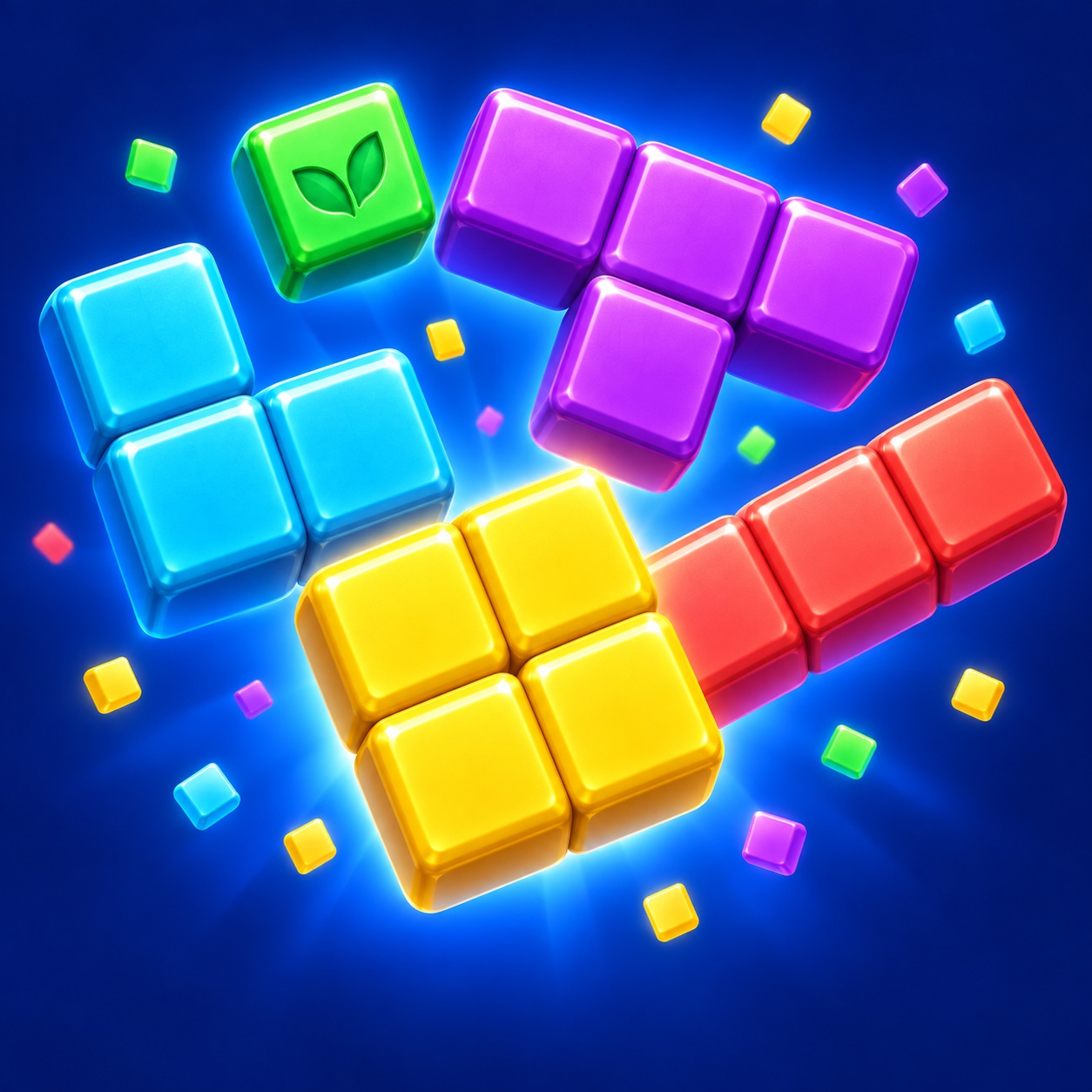 Colorful puzzle pieces surrounded by square confetti.