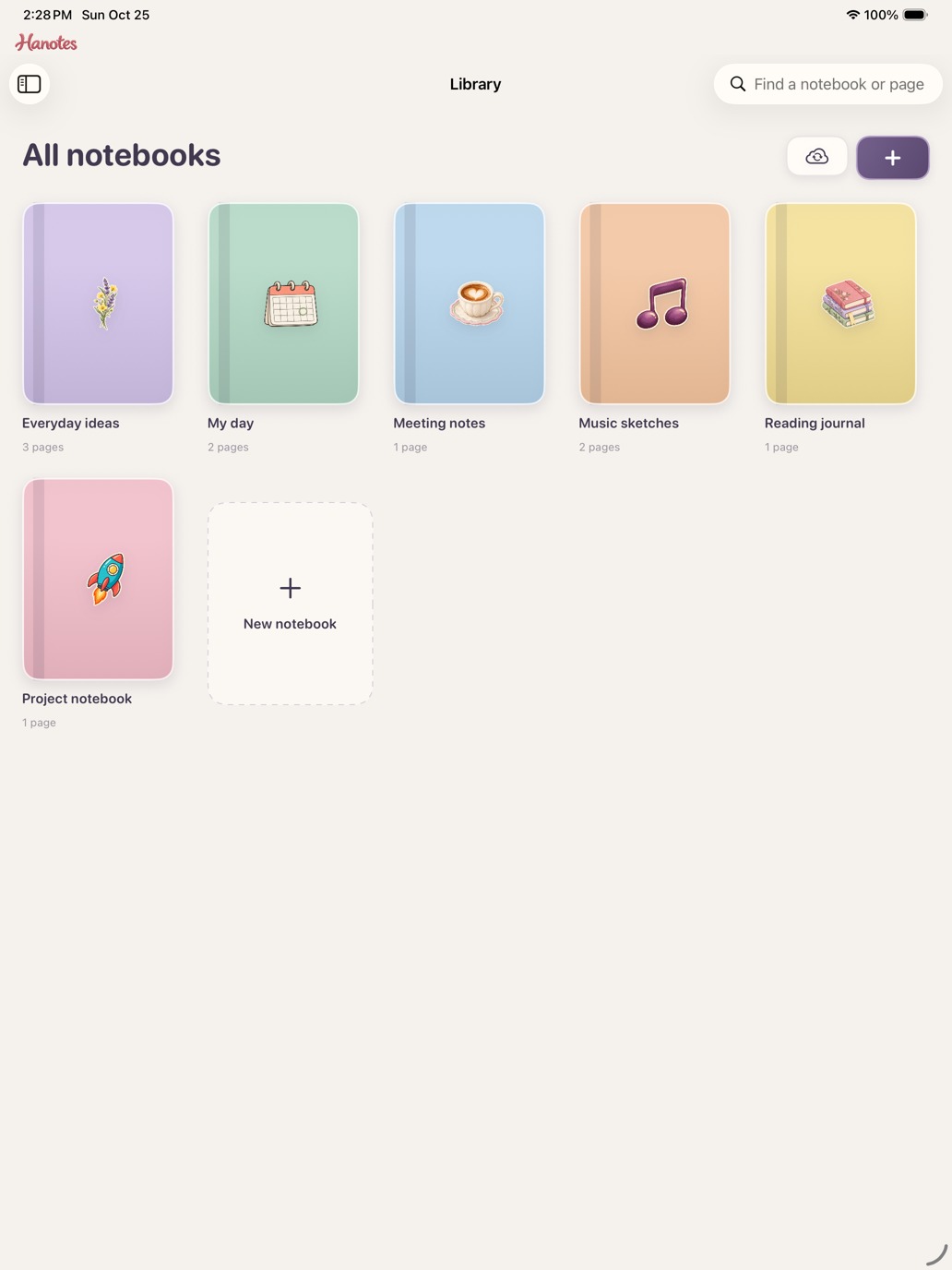 Hanotes notebook library with six personalized notebook covers